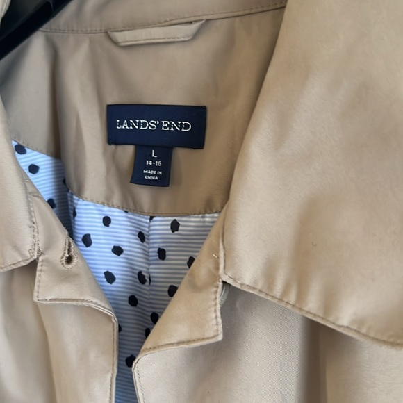 NWOT Lands’ End Tan Dress Trench Coat Blue Satin Lining - Picture 2 of 8